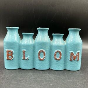 Turquoise Ceramic BLOOM Multi Bud Vase 5 Bottle Style Flower Holder 7.25” x 4.5”